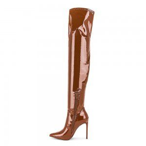 Solid color sexy and fashionable over the knee women's leather boots