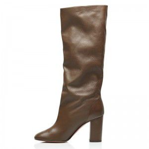 Ladies' Fashion PU Thick High Heel Sleeve Knee Boots Winter Edition