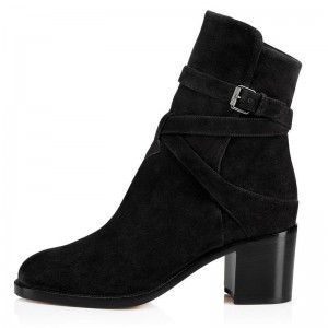 Black PU Yangjing buckle thick heel square heel women's plus size short boots ankle boots