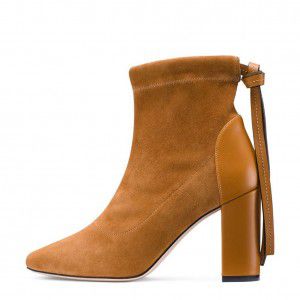 Spring and Autumn Short Boots Women's Coarse Heel Imitation Suede Commuter Sleeve High Heel Ankle Boots