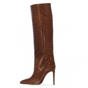 Autumn and winter new imitation crocodile pattern fashionable pointed high-heeled knee high boots