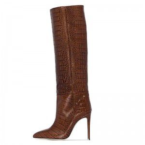 Autumn and winter new imitation crocodile pattern fashionable pointed high-heeled knee high boots