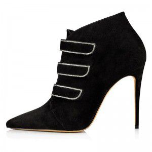 Black purple velvet pointed rhinestone fashionable plus size slim high-heeled short boots ankle boots