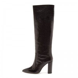 Crocodile patterned fashionable and sexy mid top leather boots