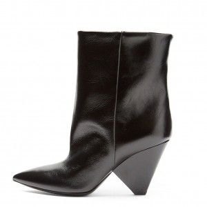 Black pointed mid high tapered ankle boots for spring and autumn fashion