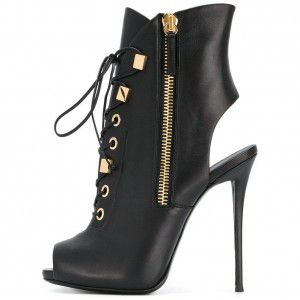 Black Dew Heel Fish Mouth Ultra High Heel Waterproof Platform Ankle Boots