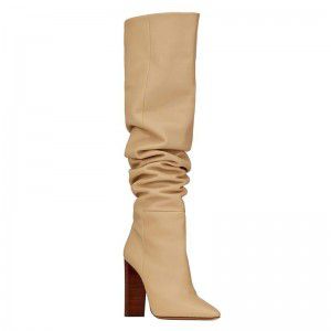 High heels, knee length long boots, thick heels for women