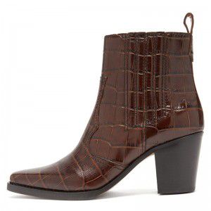 New autumn and winter stone patterned ankle boots with thick heels