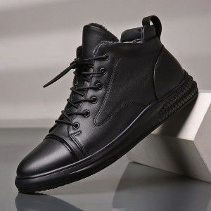 Velvet Warm Leather Boots, Large Size 47, High Top Leather Men's Short Boots