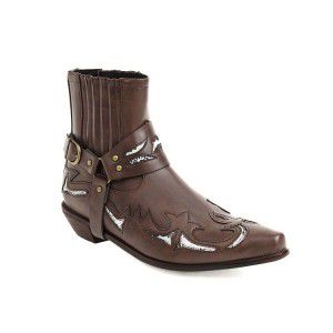 Retro embroidery thread short boots with belt buckle elastic band men's leather boots