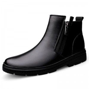 New men's minimalist British boots, leather boots, mid top Martin boots, side zipper Le Fu short boots, cotton boots for men