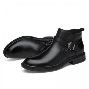 Men's leather boots, new top layer cowhide black high cut Martin boots, men's business casual plush short boots 