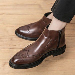 High top leather shoes, retro carved men's boots, Block British high top shoes, Chelsea Martin boots