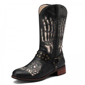 Carved low heel mid leg boots for men, retro style