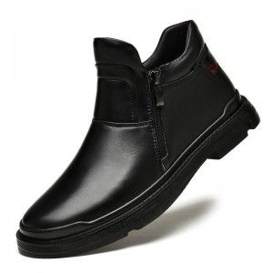 Winter new Martin boots Men's business leather boots Men's plush warm boots Zipper British Chelsea boot boots 