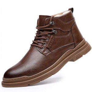 Plucked Martin boots for men, round toe workwear boots, Korean style trendy leather boots, retro men's short boots