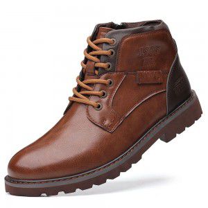 Retro Martin boots, fashionable side zipper oversized leather boots, casual breathable lace up men's shoes