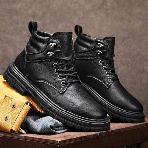 Martin boots men's autumn and winter high top casual leather shoes men's short boots new versatile trend mid top workwear boots