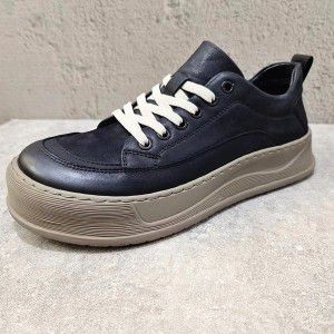 Thick stitched soft soled trendy brand genuine leather white casual board shoes for men