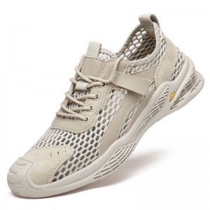 Leather with big eyes, mesh fabric, breathable mesh, perforated shoes, outdoor men's shoes