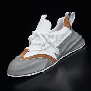 Genuine leather sports and leisure shoes Korean version trendy color blocked height increasing board shoes