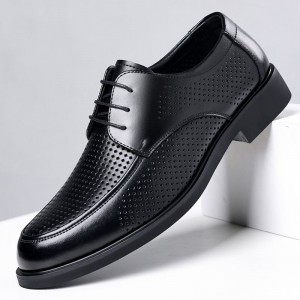 Summer sandals Men's cowhide casual soft bottom breathable hollow cool leather shoes lace up business formal leather shoes