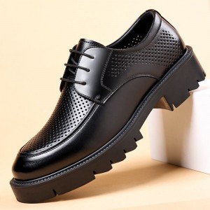 Men's interior height increasing leather shoes, summer breathable hollow sandals, thick soled British business formal casual shoes