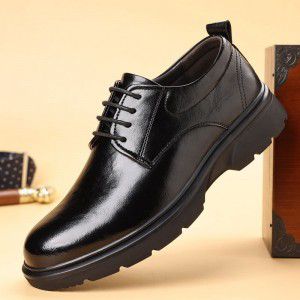 Low cut black leather shoes for men, autumn vintage round toe formal wear, business men's shoes, youth men's leather shoes