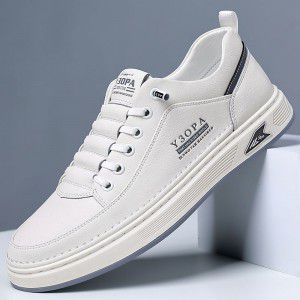 Low cut men's shoes, cowhide trendy board shoes, leather shoes, fashionable sports and leisure shoes, youth white shoes, men's shoes