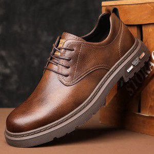 Men's Business Dress Men's Big Head Leather Shoes Thick Bottom Casual Retro Low Top Martin Shoes Men