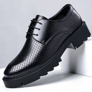 Height increasing shoes for men, 10cm hollow cowhide, men's inner height increasing leather shoes, business attire, lace up, thick sole, groom's casual men's shoes