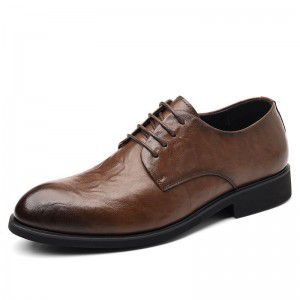 Leather shoes for men in autumn, retro style with hand grip pattern, formal wear, business men's shoes, pointed inward with increased height
