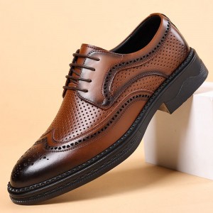 Leather shoes for men's business formal wear, breathable soft soled work and wedding shoes