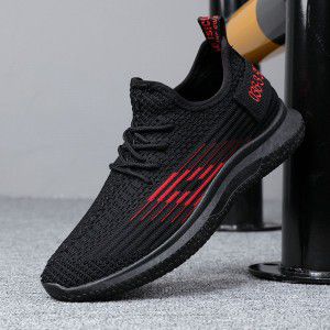 Men's flying woven shoes, low cut men's running shoes, lazy people's lightweight and breathable casual sports shoes