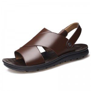 Men's non slip cowhide soft soled driving beach shoes, cool slippers, sandals for men