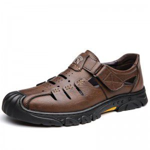 Men's shoes summer anti slip round toe casual hole shoes men's hollow leather sandals
