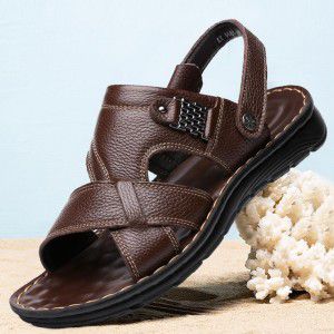 Sandals made of breathable cowhide with soft sole and soft surface, suitable for both one foot and two foot use, cool slippers for outdoor wear, casual beach shoes