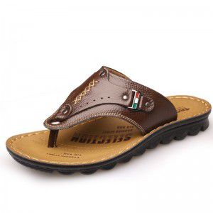 Men's sandals, cowhide sandals, men's beach shoes, outdoor casual flip flops
