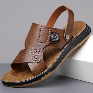 Beach shoes for men, trendy, breathable, soft soled, casual dual-use, cool trailer, driving leather sandals