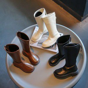 Children's leather boots, girls' knight boots, little girls' high cut thin Martin boots