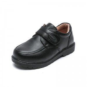 Head layer cowhide boys' leather shoes, genuine leather soft soled mid size children's performance shoes, British style student black children's performance shoes