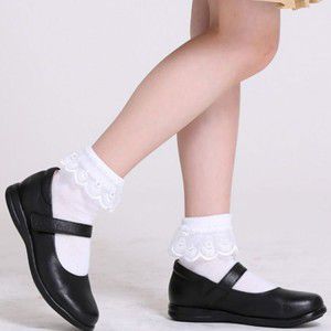 Girl student returns to school with black leather shoes