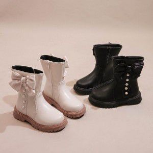 Girls' boots, children's mid length single boots, new princess bow, fashionable and versatile for little girls