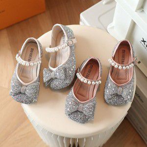 Girl Princess Shoes Butterfly Knot Water Diamond Leather Shoes Soft Bottom Little Girl Baby Single Shoes