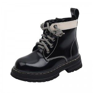 Children's genuine leather Martin boots, girls' black small leather boots, children's boots, low cut short boots