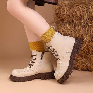 Children's leather shoes, girls' leather boots, children's shoes, Martin boots, two-layer leather, mid top leather boots