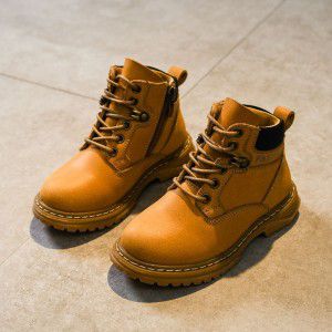 Genuine leather children's boots, boys' single boots, girls' short boots, trendy children's desert yellow boots