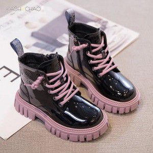 Girls' shoes, pink Martin boots, children's boots, children's warm short boots with fleece for baby girls