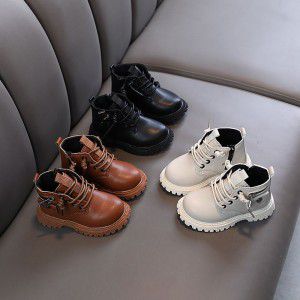 Boys' Martin boots, children's short boots, girls' baby waterproof leather boots, soft sole, anti slip, learning to walk