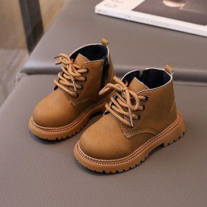 Children's yellow boots, single lined leather boots, boys' and girls' non slip Martin boots, girls' short boots